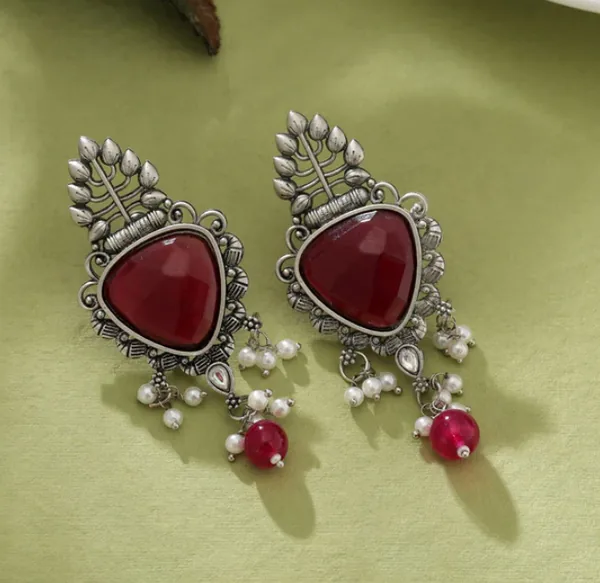 Crimson Bloom Oxidised Earrings