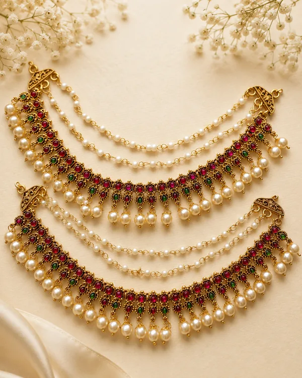 Rani & Green Color Matte Gold Earrings Chain
