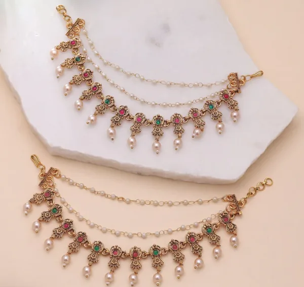Rani & Green Color Matte Gold Earrings Chain