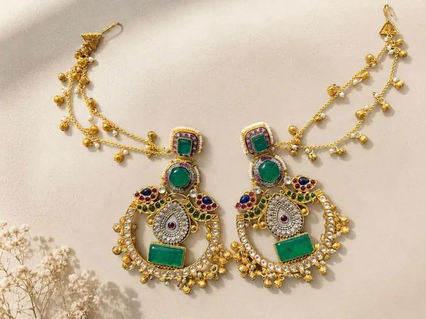 Maharani oversized Green Kundan Statement Earrings