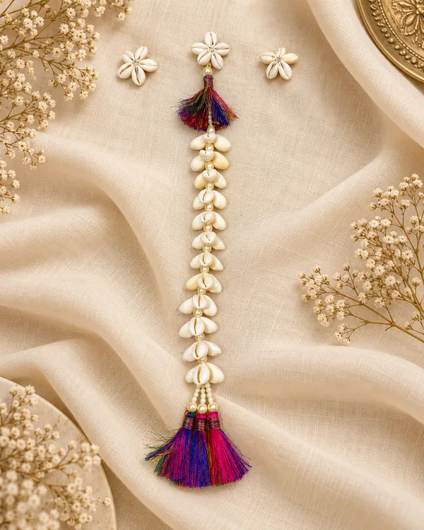 Shell Floral Hair Accessory with Multicolor Tassel Detail