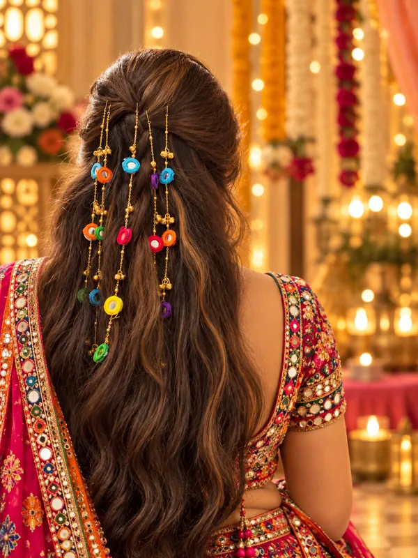 Multicolor Dangler Hair Accessory with Gold Chain Detail