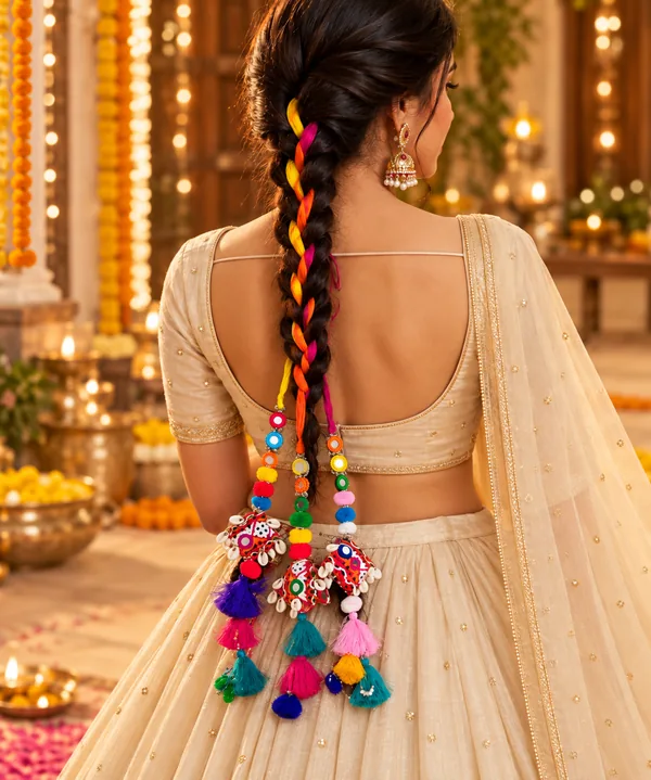 Multicolor Mirror Work Paranda with Tassel & Shell Details