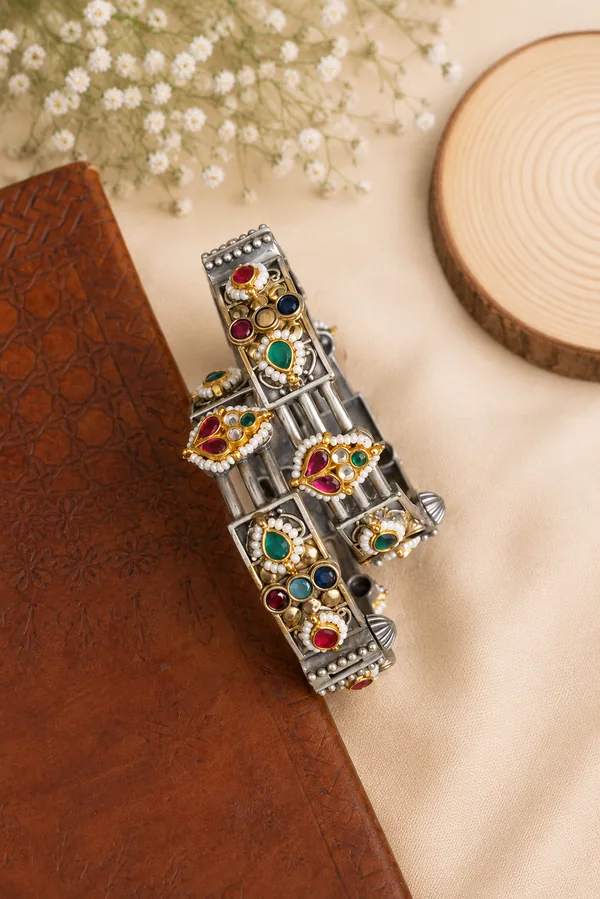Tripathi Large Size Pachi Kundan Kada Pair