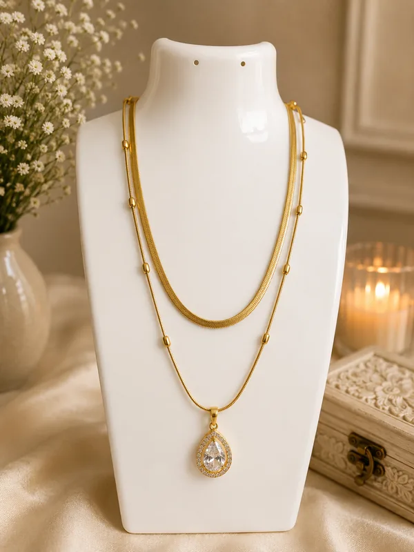 Elina Layered Gold Teardrop Pendant Necklace