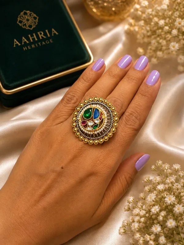 Bahaar Pachi kundan Peacock ring