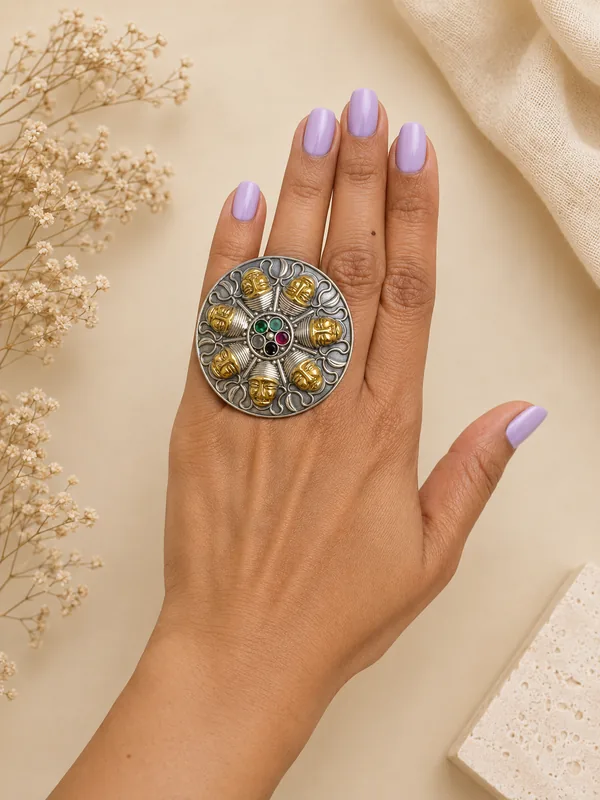 Multi Color Dual Tone Oxidised Ring