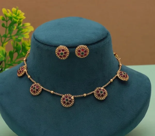 Royal Rani & Green Color Gold Plated Necklace Set