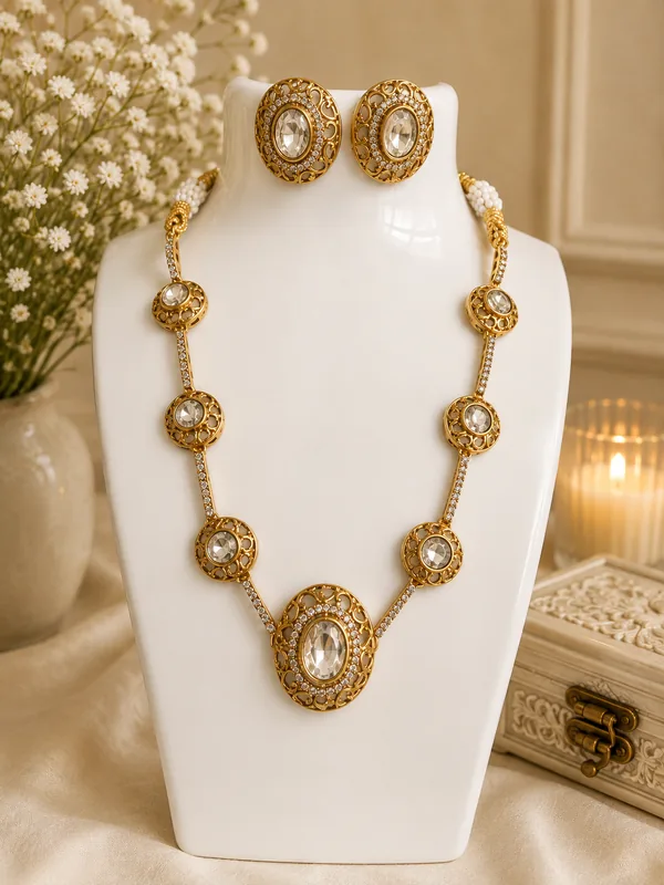 Avira Gold Kundan Long Necklace Set